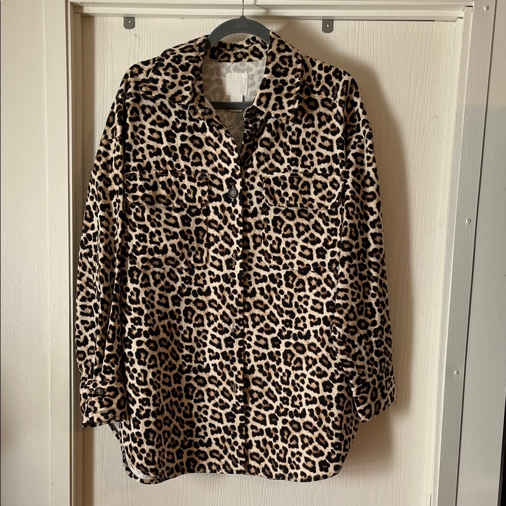 H & M Cotton Twill Animal Print Shacket Jacket Medium